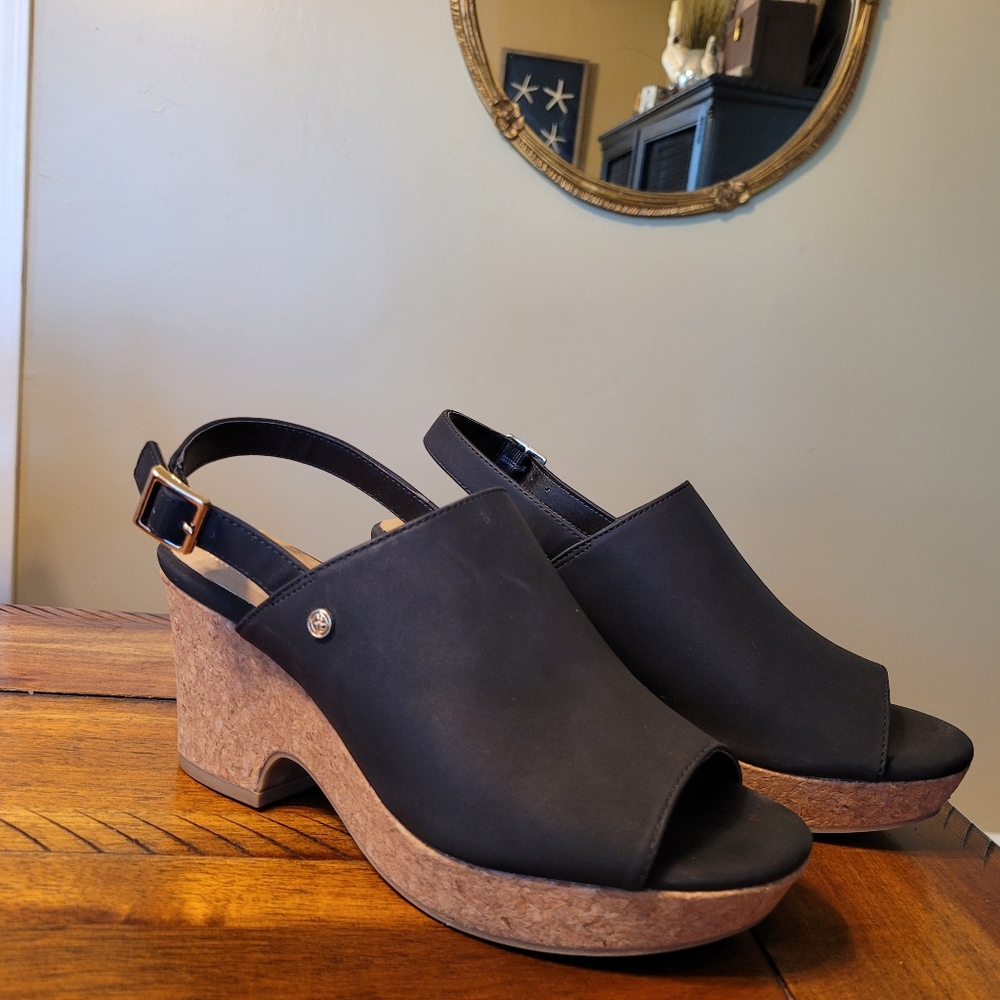 GIANI BERNINI WOMENS open toe black sling-back platform block heel